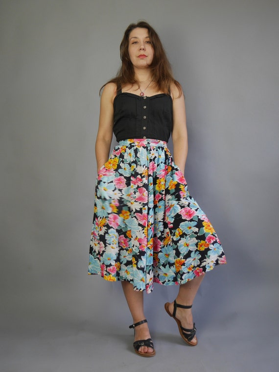 Floral print full skirt 80's Midi bright summer s… - image 3