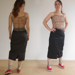 Long Rave style pocket skirt Midi shell fabric skirt 90s Straight skirt by BIAGGINI MEDIUM