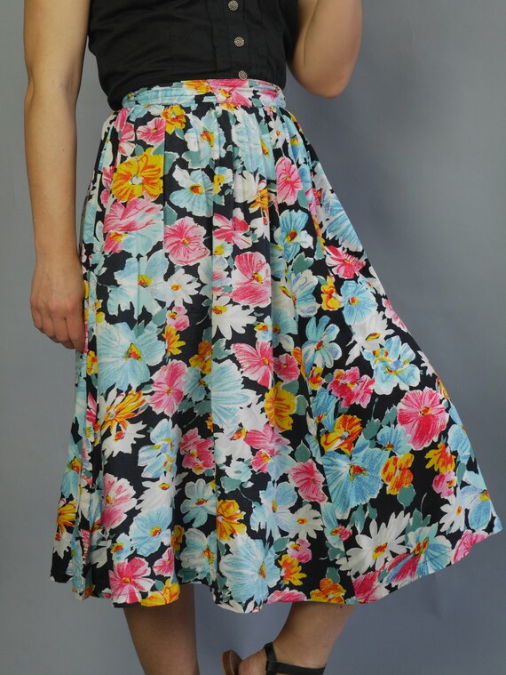 Floral print full skirt 80's Midi bright summer s… - image 2