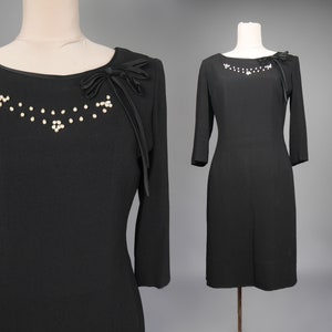 Black formal dress 60s Vintage sheath dress Small black dress MEDIUM