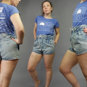 Acid wash denim shorts Vintage 80s High waisted jeans shorts Size L