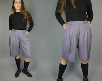 Violet gray suit shorts 80s Men's SILK bermuda shorts High waisted Wide leg Summer casual shorts WAIST 35 in