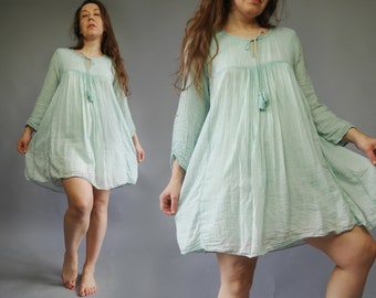 Light aquamarine blue gauze dress Smock dress Light sheer dress Tent dress MEDIUM