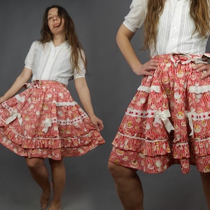 Red ruffle KAWAII skirt with Japanese Lolita style skirt Full Skirt Small size