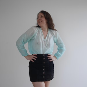 Sheer GAUZE blouse Light blue ombre Indian blouse S M size