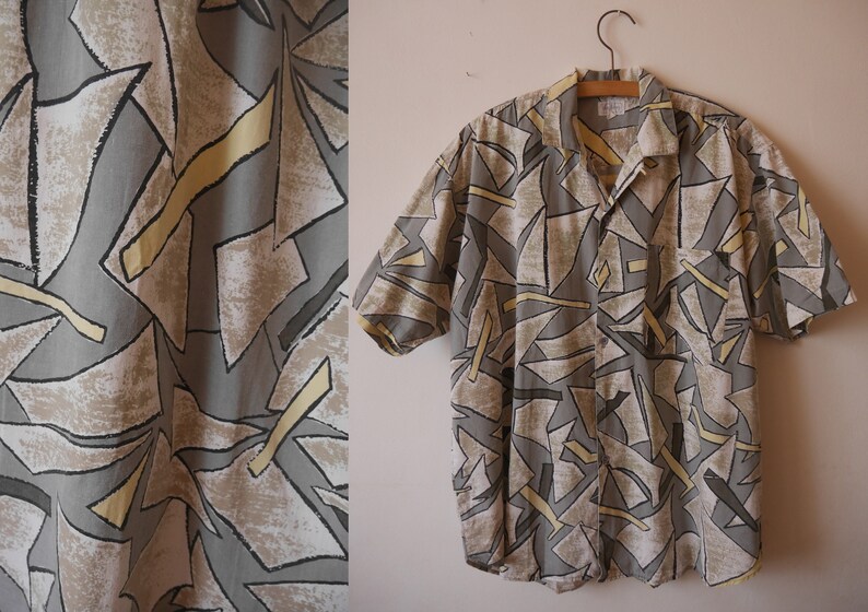 Vintage Men/'s Shirt Abstract print Hipster vacation shirt Short sleeves summer shirt Large size