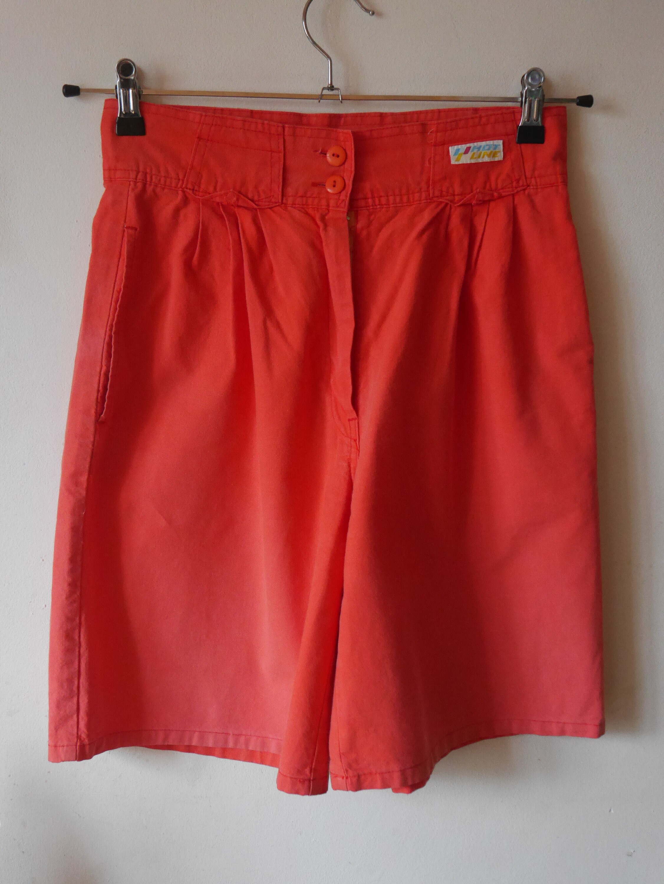 Coral red women's bermuda shorts 80s High waisted Wide Leg Etsy