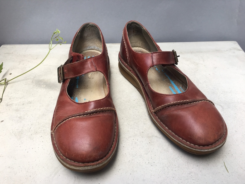 KICKERS Mary jane sandals Vintage 90s Rust brown solid leather | Etsy