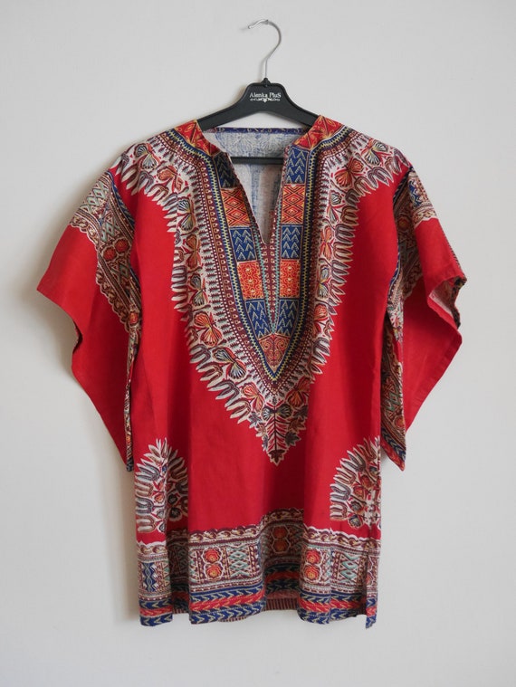 RARE red Caftan top with Angel wing sleeves Vintage 7… Gem