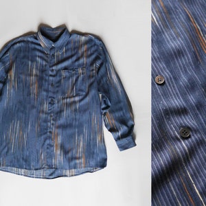 Vintage Men&#39;s Shirt Black silk Abstract print Long sleeves shirt SMALL