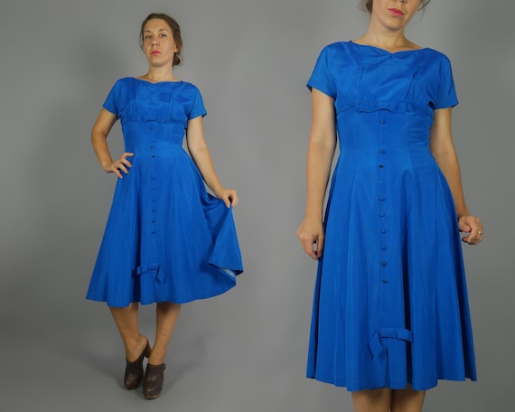 Vintage dress 1950s Blue cocktail party fancy dres