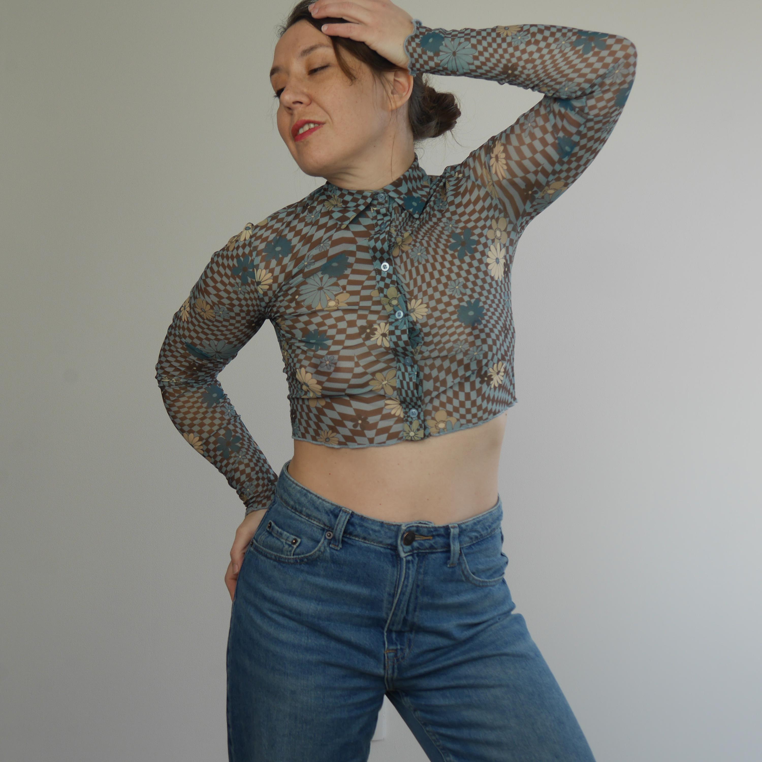 Top Femme Vintage 90s – Violet Bohème Manches Longues – Taille M – Free Paris