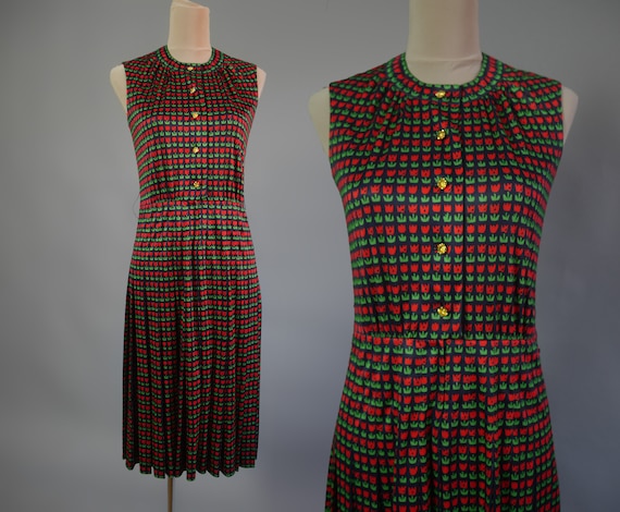 Event vintage dress 70s with lovely tulip print Je