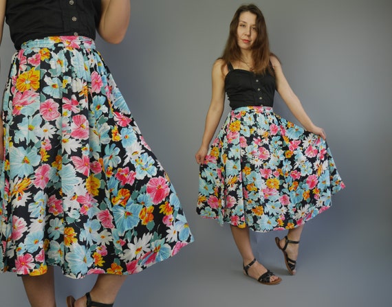 Floral print full skirt 80's Midi bright summer s… - image 4