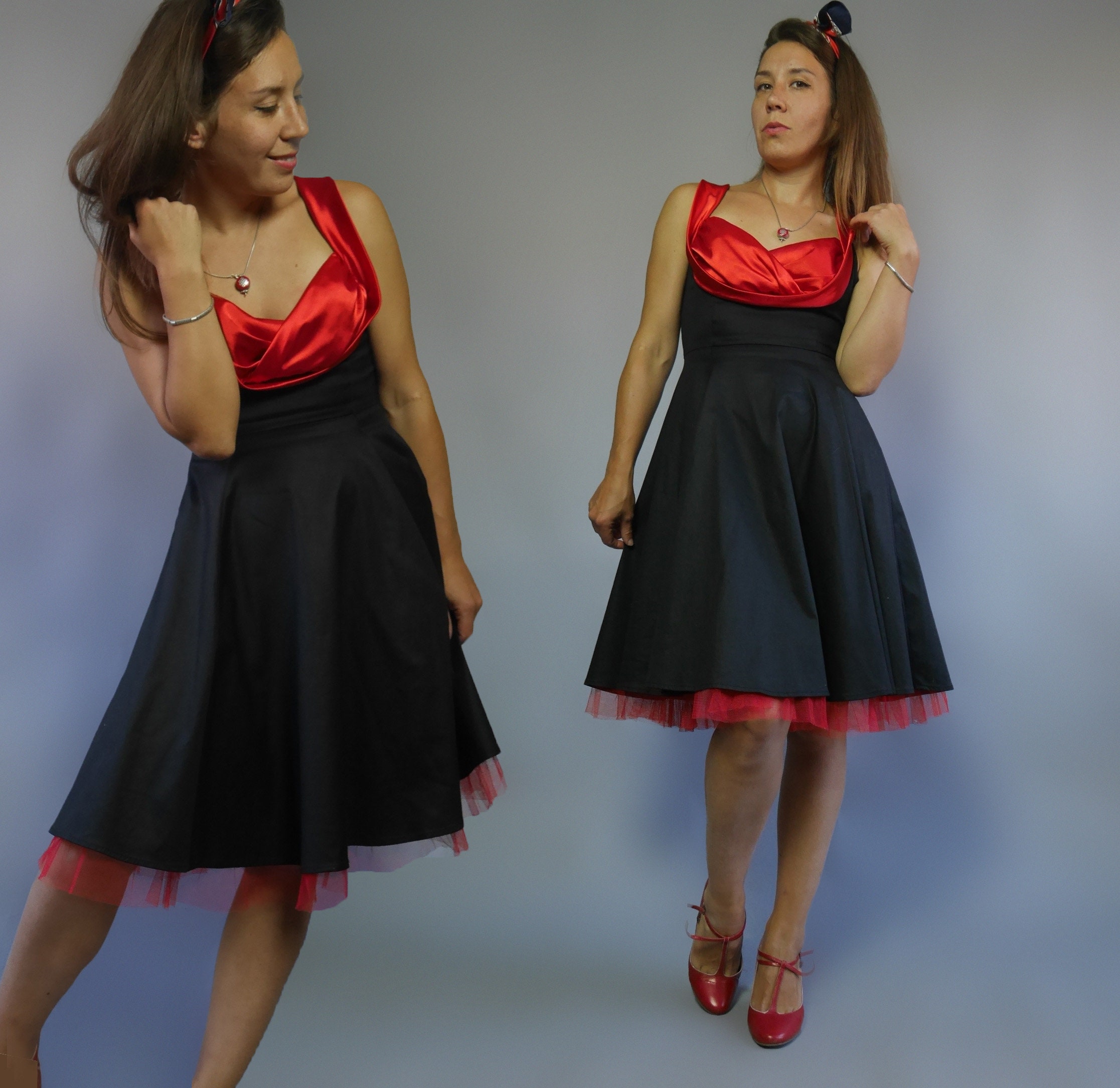 sandsynligt Vaccinere solopgang Rockabilly Style Black Red Dress 50's With Bombshell Top - Etsy
