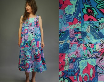 Bright printed tent dress Cotton sundress 80s sundress Abstract print