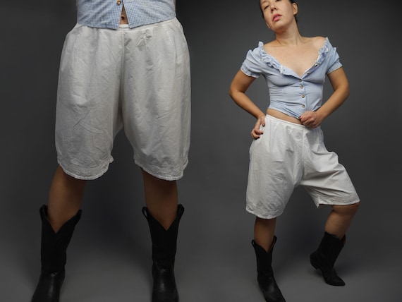 Pantalones cancan antiguos blancos con dobladillo de encaje Ropa de dormir de algodon de principios de siglo Pantalones bombachos cortos eduardianos CINTURA 35 pulgadas Etsy Espana