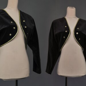 Black velvet bolero Golden trim blazer Open front festive blazer MEDIUM