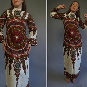 Indian dashiki print caftan dress 70s Ethnic hippie festival dress MEDIUM
