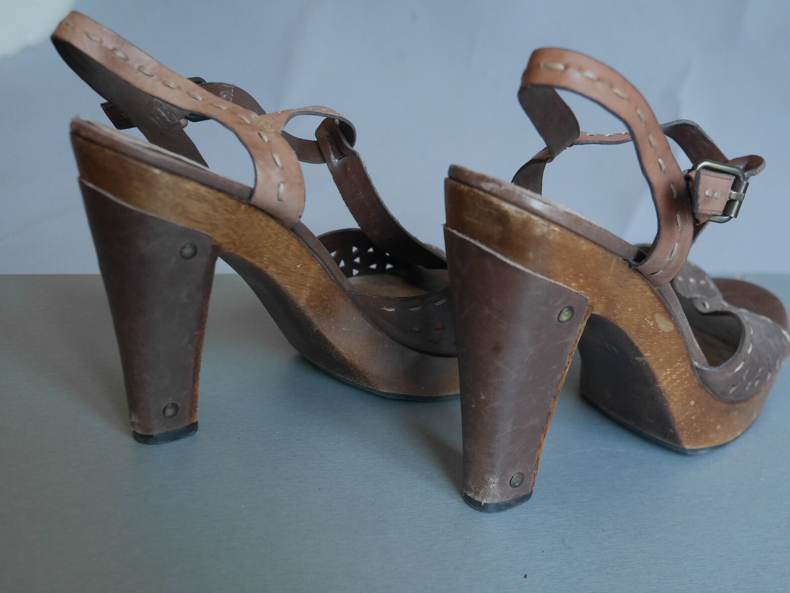 High heel wooden sandals Leather platform heels T straps Etsy