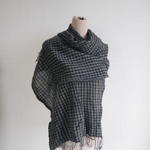 Grey black gingham print scarf Woolen scarf