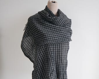 Grey black gingham print scarf Woolen scarf