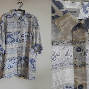 SILK Herrenhemd Oversize lässig leichtes Hemd Abstrakter Druck Kurzarm XL