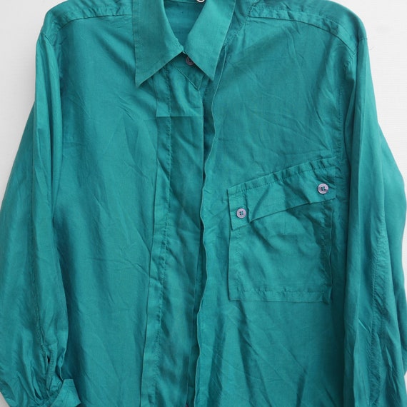 Turquoise silk oversize blouse BETTY BARCLEY Spli… - image 9