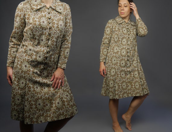 Paisley print Vintage dress 60s Jersey shift dress
