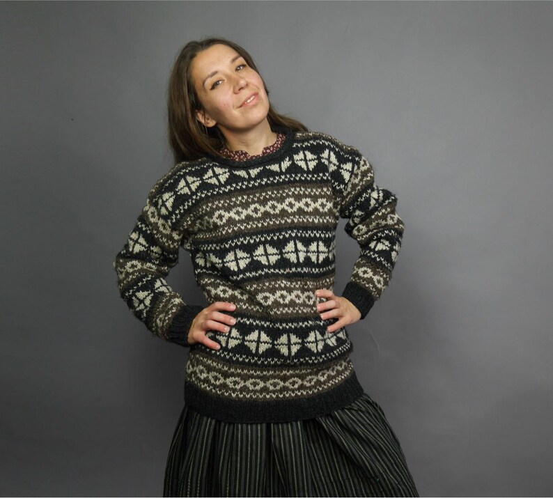 Nepal Men Sweater Gray Geometric Knit Pure Wool Pullover MEDIUM Etsy UK