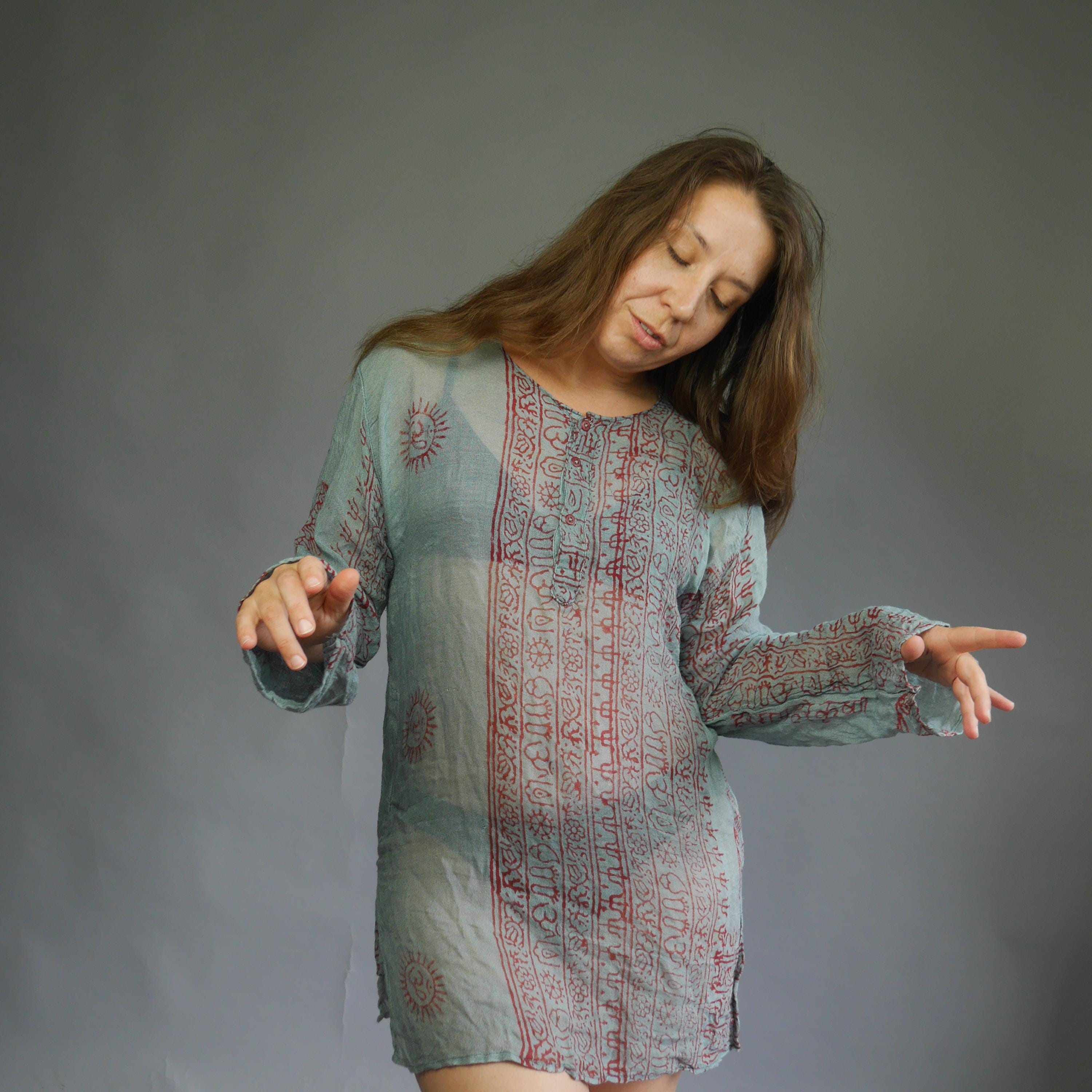 Vintage 70s Indian Boho Hippie Gauze Shirt India Elephant