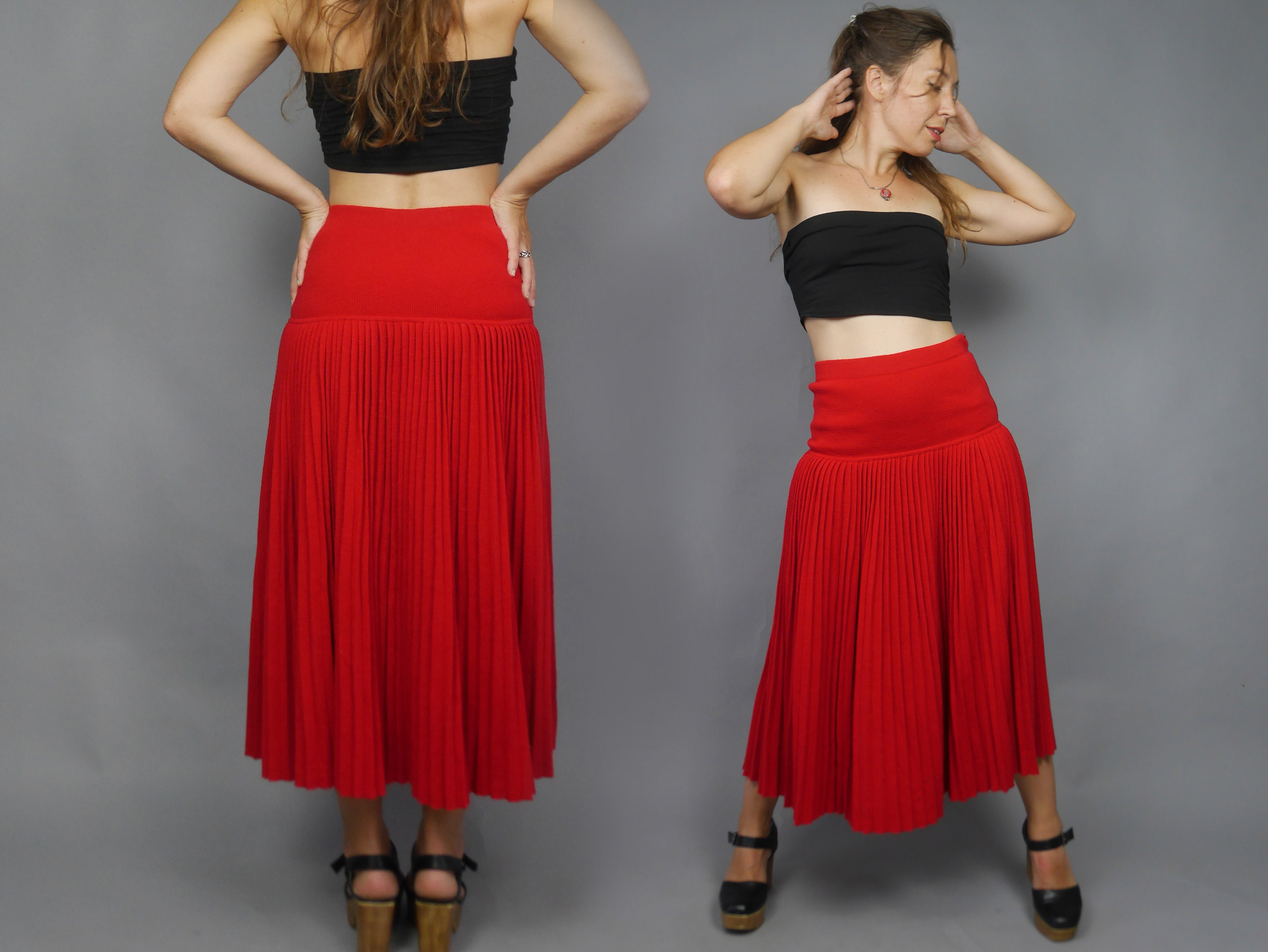 Vintage 70s Wool Knit Accordion Pleat Skirt