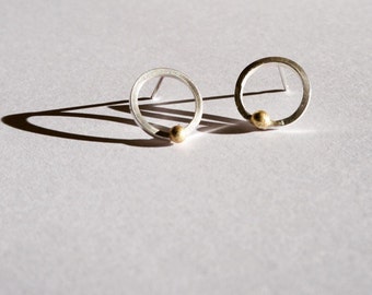 Delicate silver and gold geometric stud earrings