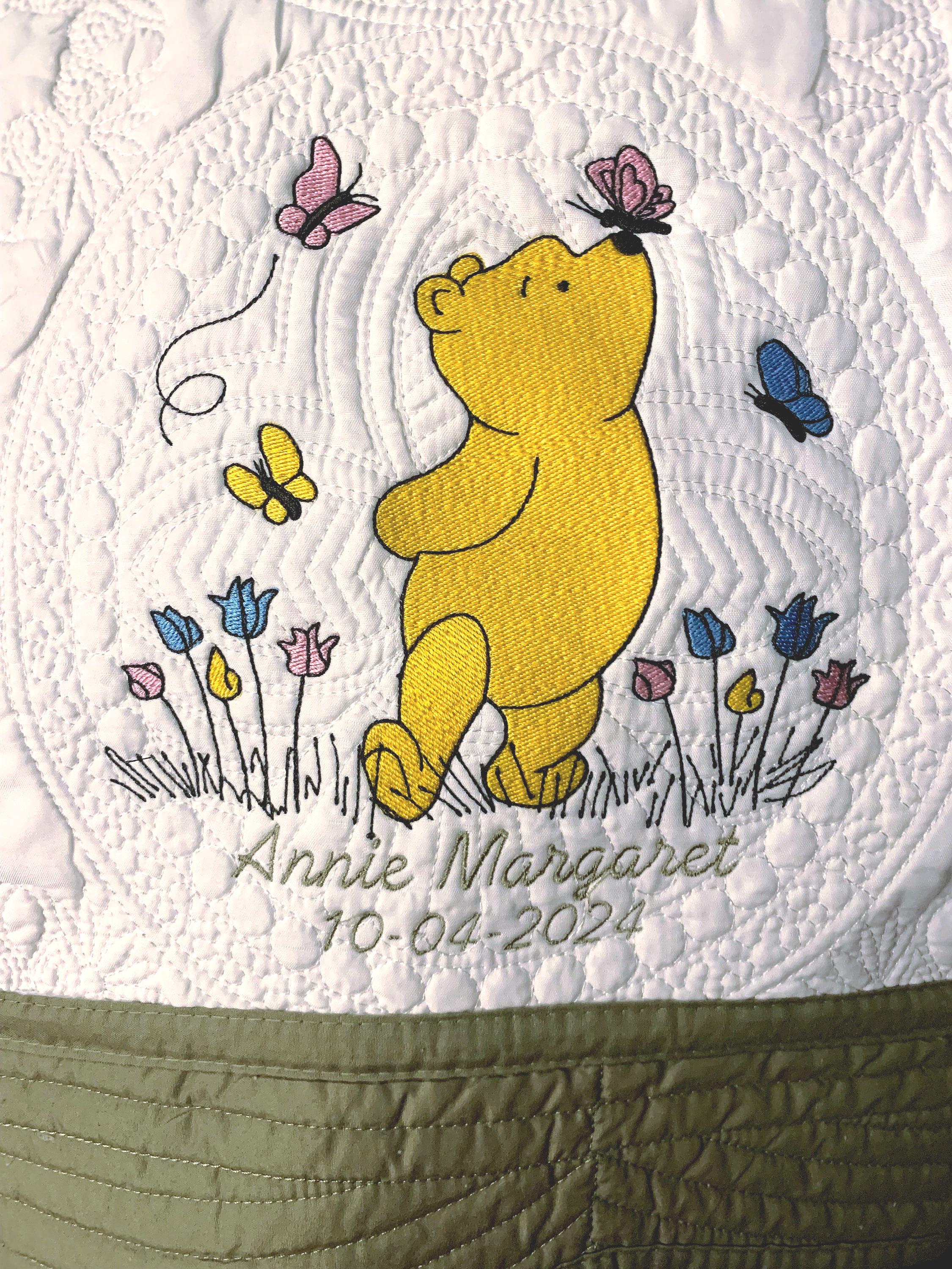 Embroidered Bear Baby Quilt: Personalized Cotton Unisex Gift