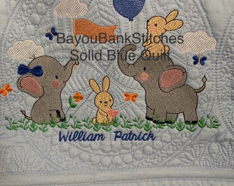 Baby Quilt, Safari Quilt, Elephant Quilt, Personalized Quilt, Unisex Gift, Embroidered Baby Blanket, Baby Blanket