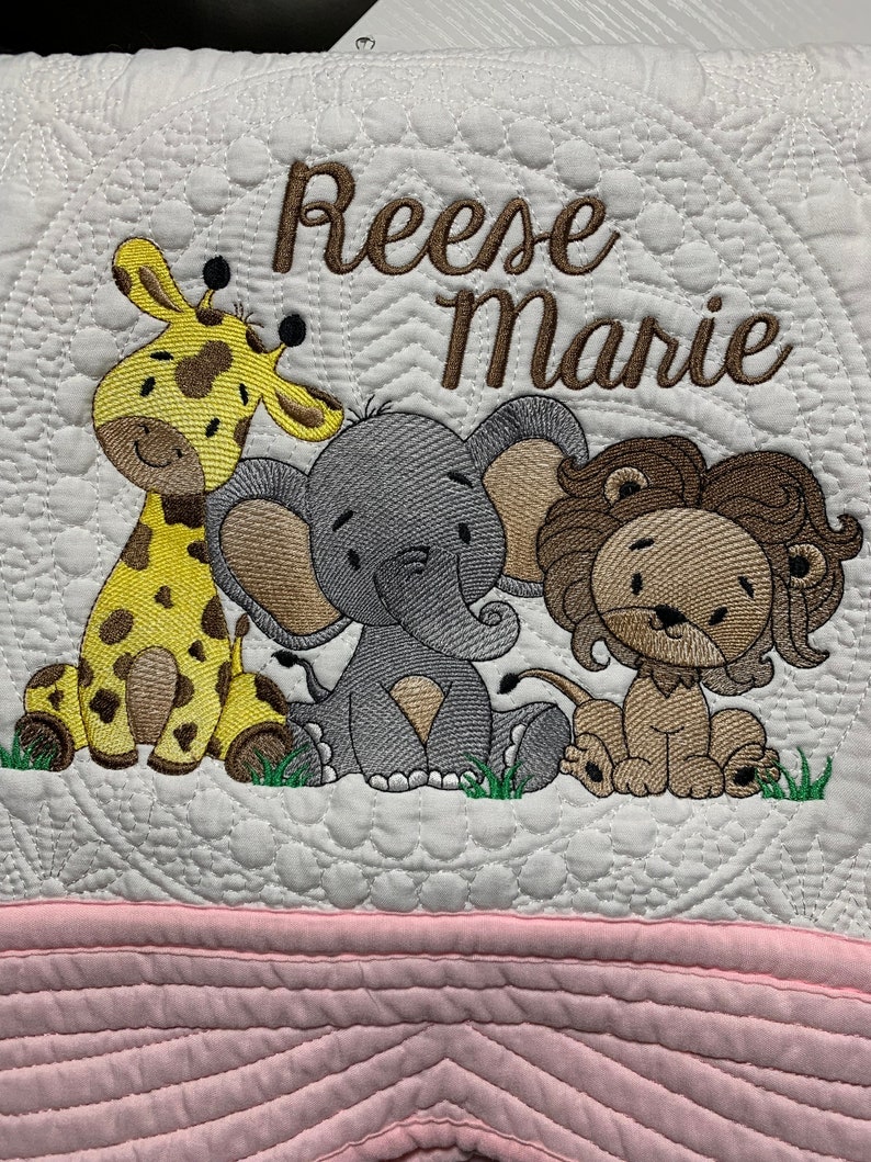 Safari Baby Quilt: Embroidered Animals, Personalized Cotton Blanket - Etsy