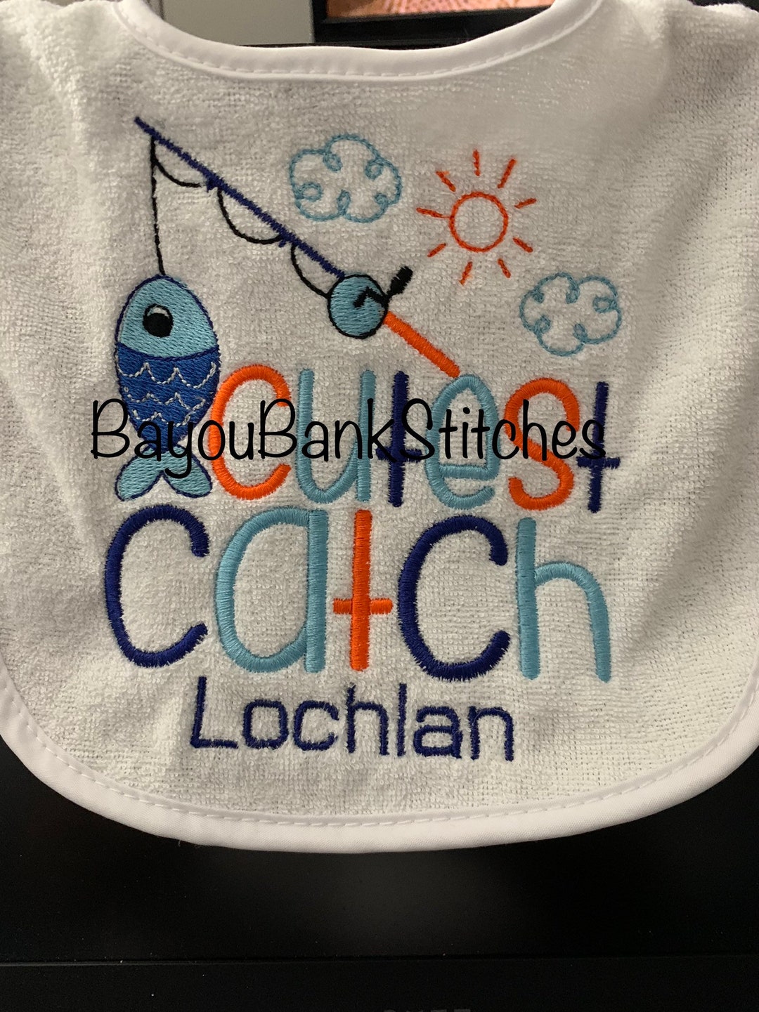 Monogram Cutest Catch Baby Bib Baby Bib Fish Themed Baby Bib Etsy