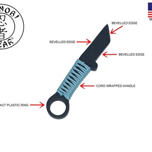 Plastic Ninja Training Tactical Tanto-Coral Blue Cord Wrap