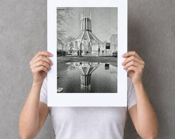 MET Cathedral, Liverpool Architecture Print, A3 black & white risograph print, Brutalist photography wall art - Street View