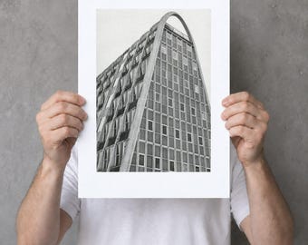 Hollings Building Risograph Print | A3 Black & White Brutalist Architecture Poster