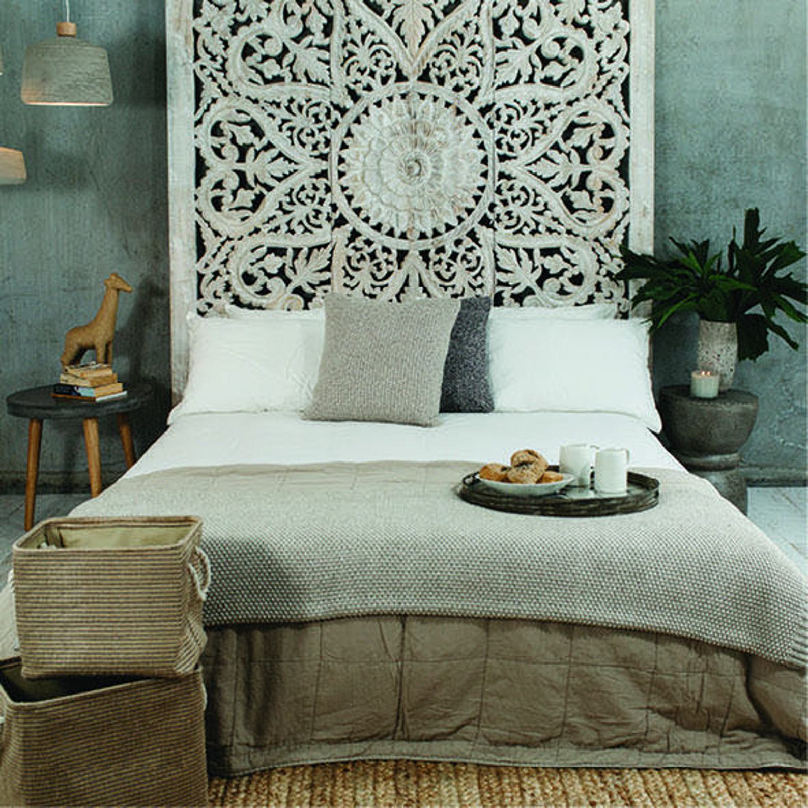 Bed Headboard Teak Carving Wall Panel 6'X6' Ft Etsy