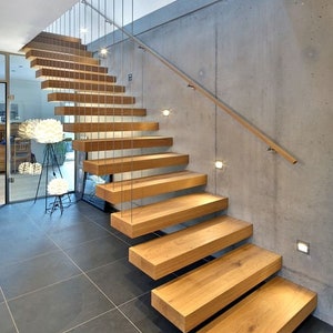 Stair Treads wood, Staircase Solid Reclaimed Wood Thick Stairs Treads Thick 1'' Modern Stair Treads 13 pieces image 1