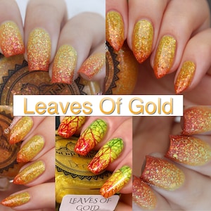 P•O•P Polish Leaves Of Gold Nail Polish Quick Dry Falling Leaves Thermal Collection Orange Yellow Flakies Gold Temperature Sensitive Shimmer