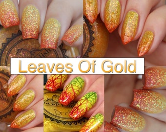 P•O•P Polish Leaves Of Gold Nail Polish Quick Dry Falling Leaves Thermal Collection Orange Yellow Flakies Gold Temperature Sensitive Shimmer