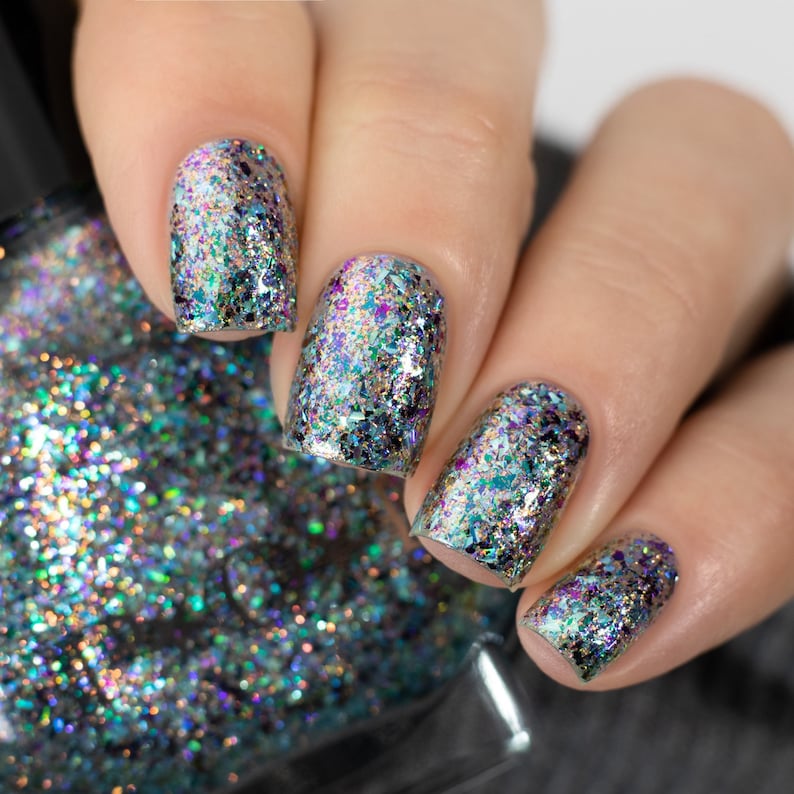 POP Ball Drop New Years Glam Collection Rainbow Iridescent Shifting Flakes Blue Green Grey Purple Nail Quick Dry Mirror Polish image 8