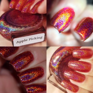 P•O•P Polish Indie Nailpolish Nail Holo Mega Holographic &quot;Apple Picking.&quot; Red Polish Lacquer