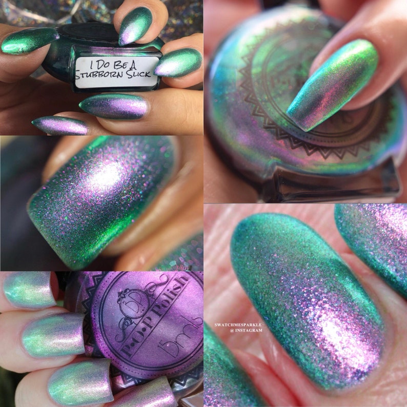 POP Polish I Do Be A Stubborn Slick Oil Slick 360 Pastel Edition MultiChrome Pink Gold Green Nail Quick Dry Sifting DuoChrome Mirror image 9