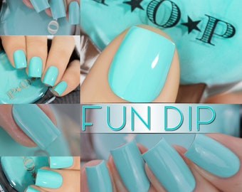 P.O.P Fun Dip The Creme Collection Neon Pastel Blue Pool Turquoise Cerulean Aqua Nail Polish Lacquer Varnish Indie Water Marble Stamping