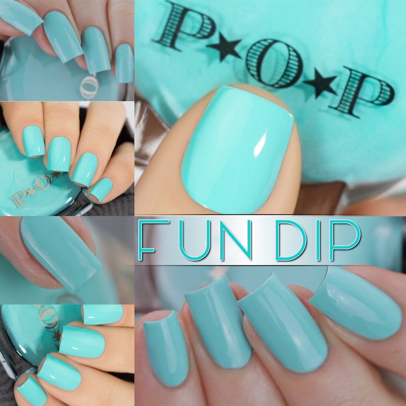 P.O.P Fun Dip The Creme Collection Neon Pastel Blue Pool Turquoise Cerulean Aqua Nail Polish Lacquer Varnish Indie Water Marble Stamping image 1