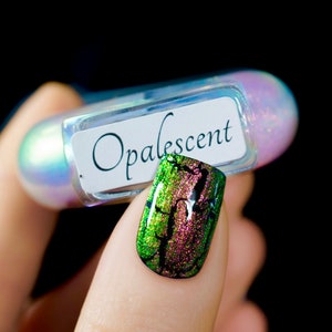 POP Opalescent Pink to Green with Blue and Violet Iridescent Multi Chrome Crackle Topper image 2